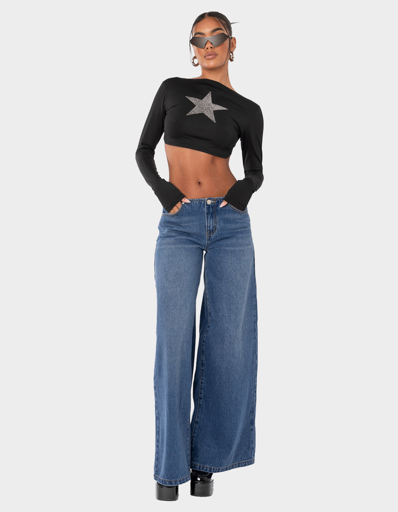 EDIKTED Low Rise Wide Jeans image number 1