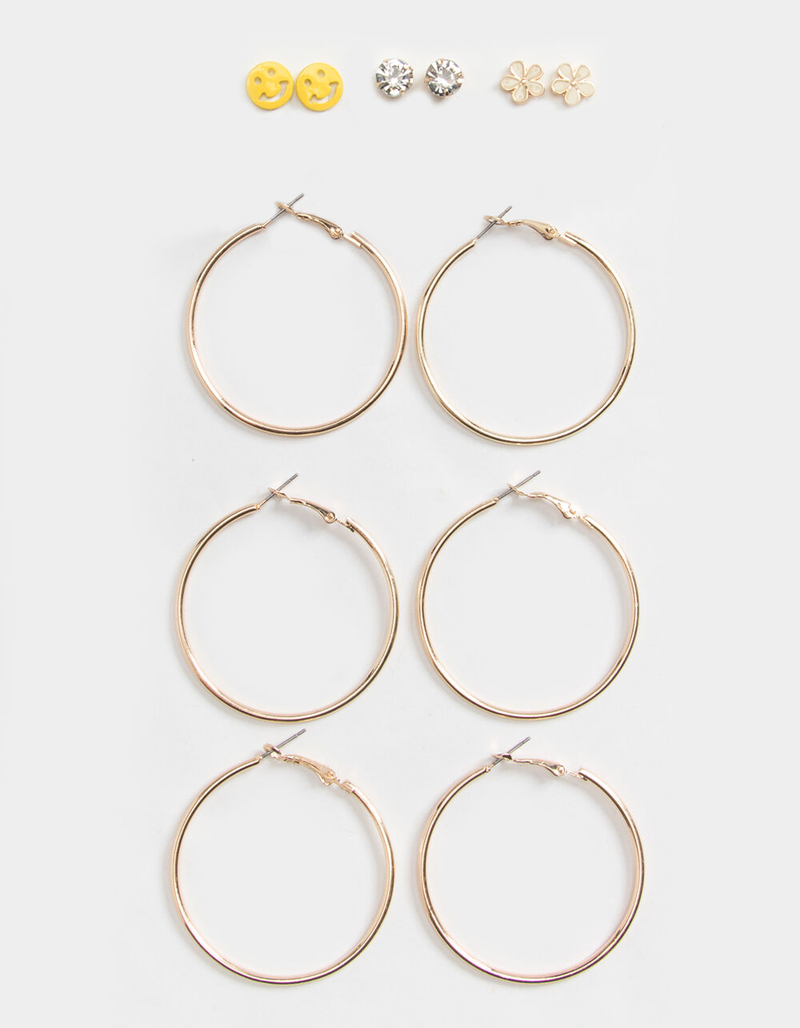 FULL TILT 6 Pair Smiley & Hoop Earring Set image number 0