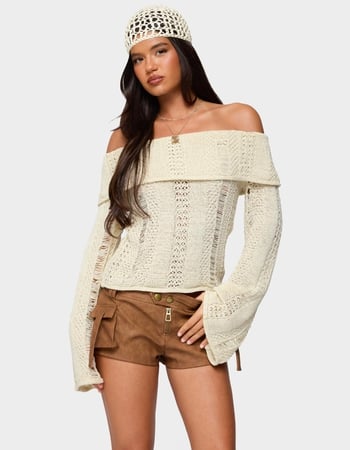 EDIKTED Renna Distressed Fold Over Knit Top EDIKTED Renna Distressed Fold Over Knit Top Primary Image