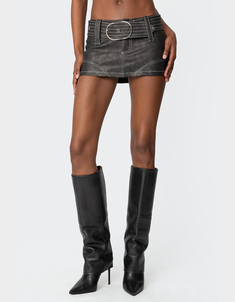 EDIKTED Washed Faux Leather Mini Skort image number 0