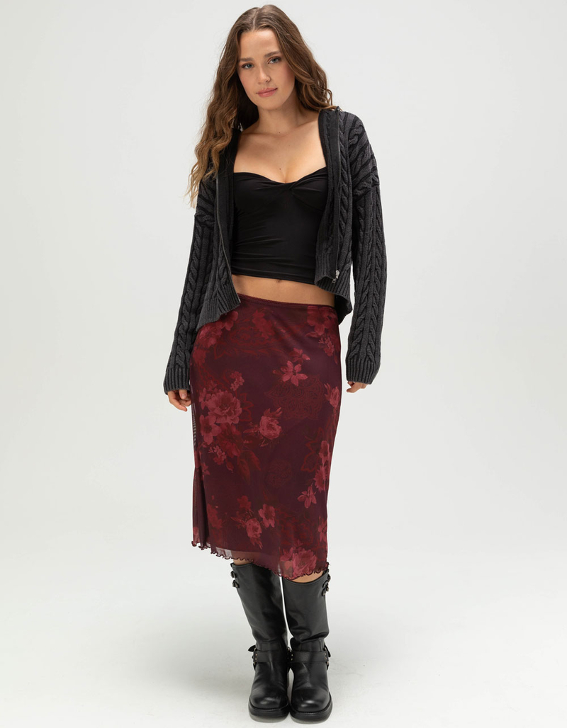FULL TILT Low Rise Floral Womens Mesh Midi Skirt image number 0
