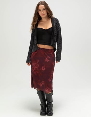 FULL TILT Low Rise Floral Womens Mesh Midi Skirt FULL TILT Low Rise Floral Womens Mesh Midi Skirt Primary Image