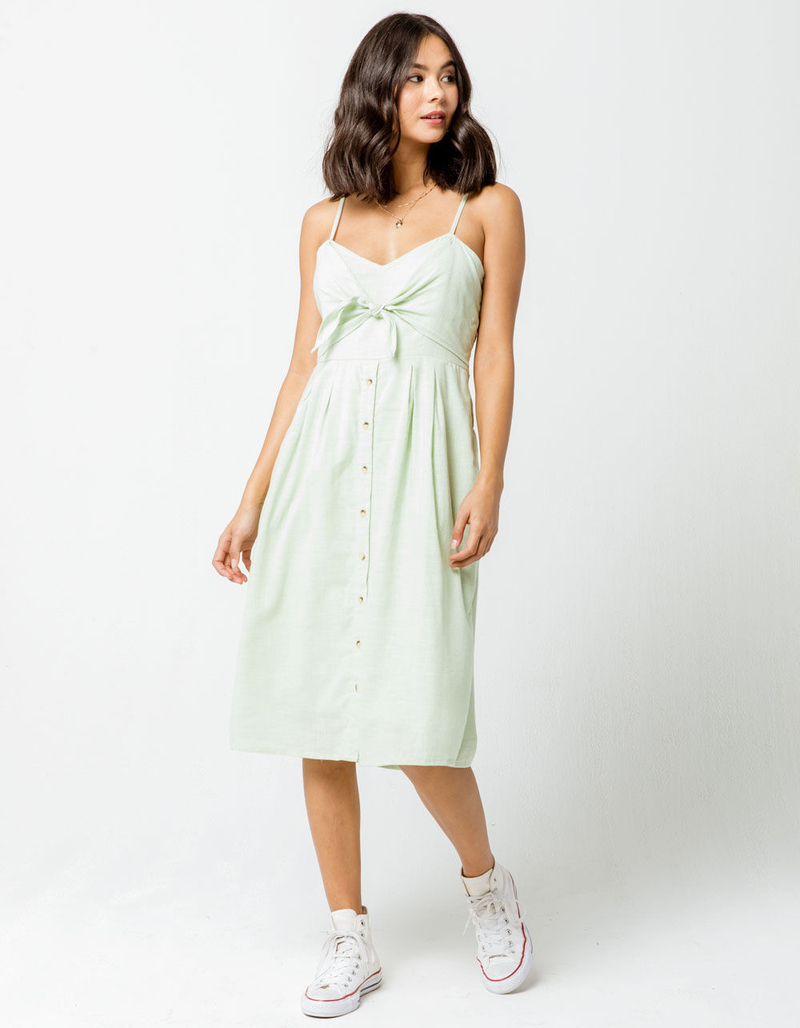 SKY AND SPARROW Knot Button Front Sage Midi Dress image number 1