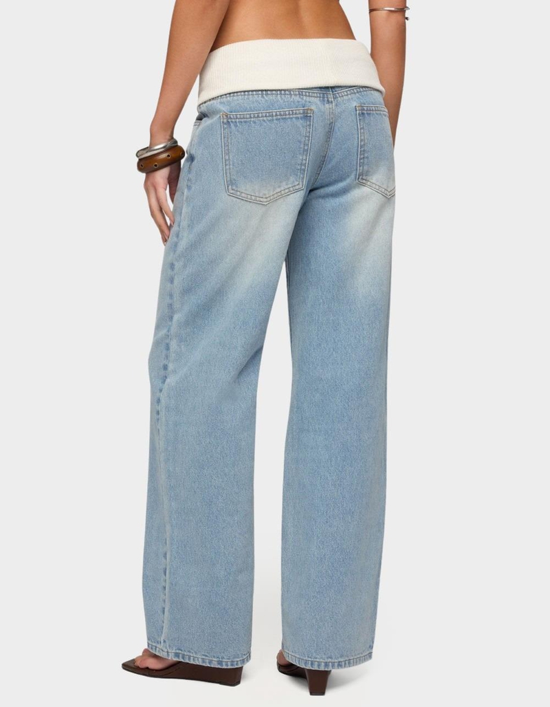 EDIKTED Knit Foldover Low Rise Baggy Jeans image number 2