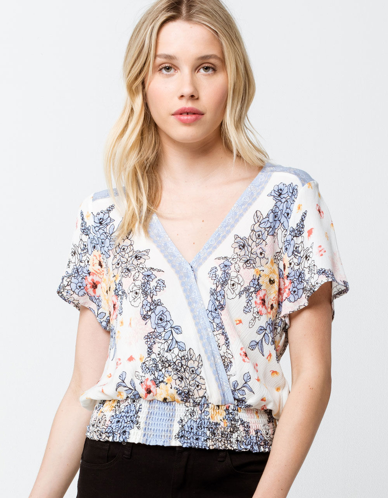 COCO & JAIMESON Smocked Wrap Womens Top image number 0