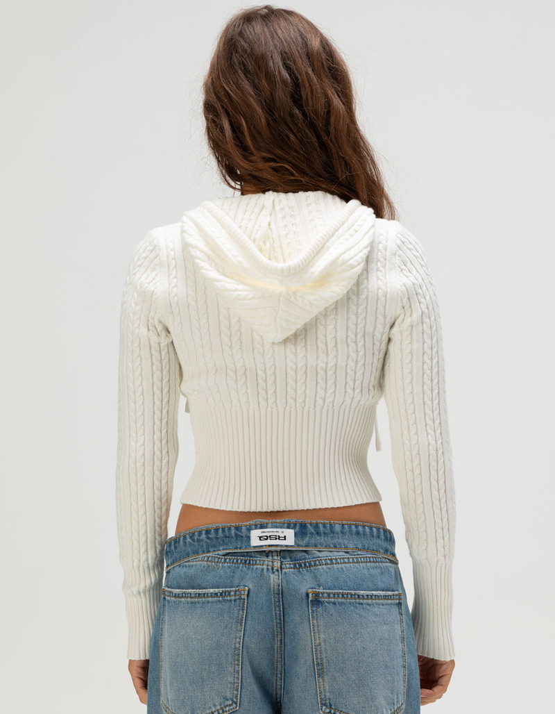 RSQ Womens Cable Knit Zip-Up Hooded Sweater image number 3
