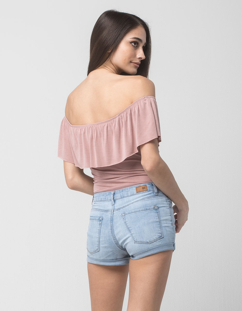 FULL TILT Off The Shoulder Flounce Womens Bodysuit image number 2