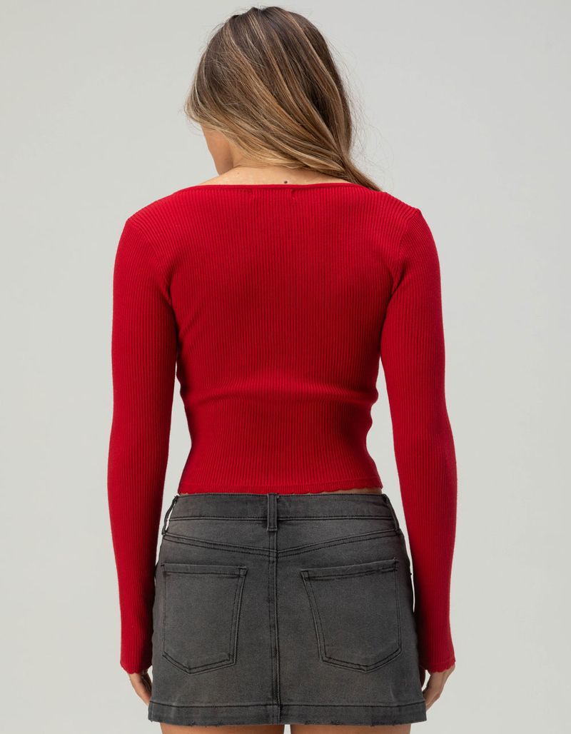 RSQ Womens Long Sleeve Square Neck Rib Bow Top image number 3