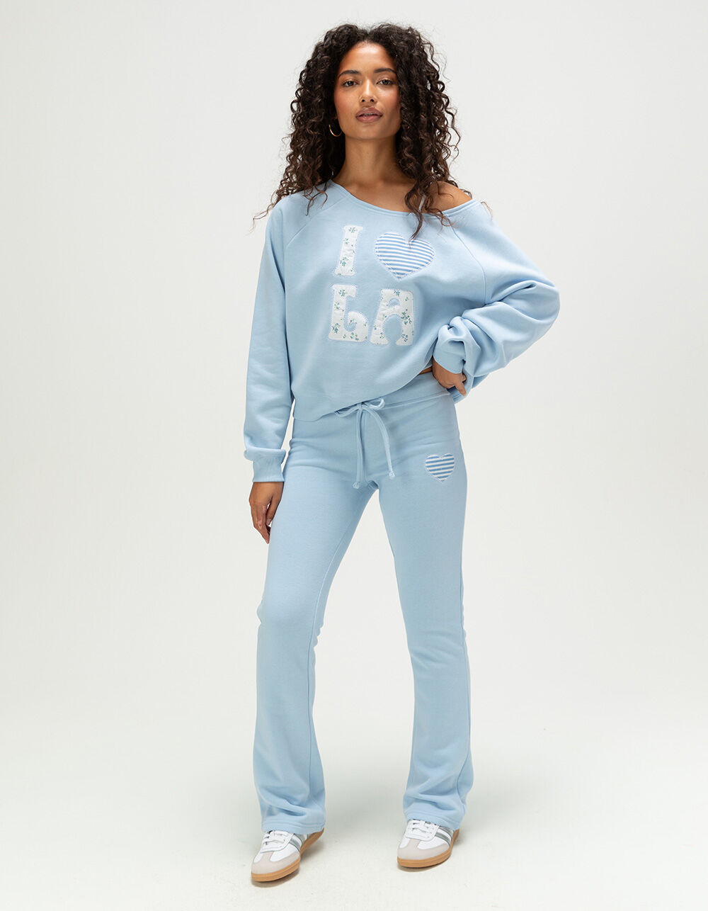 FULL TILT LA Applique Womens Off The Shoulder Sweatshirt - BLUE