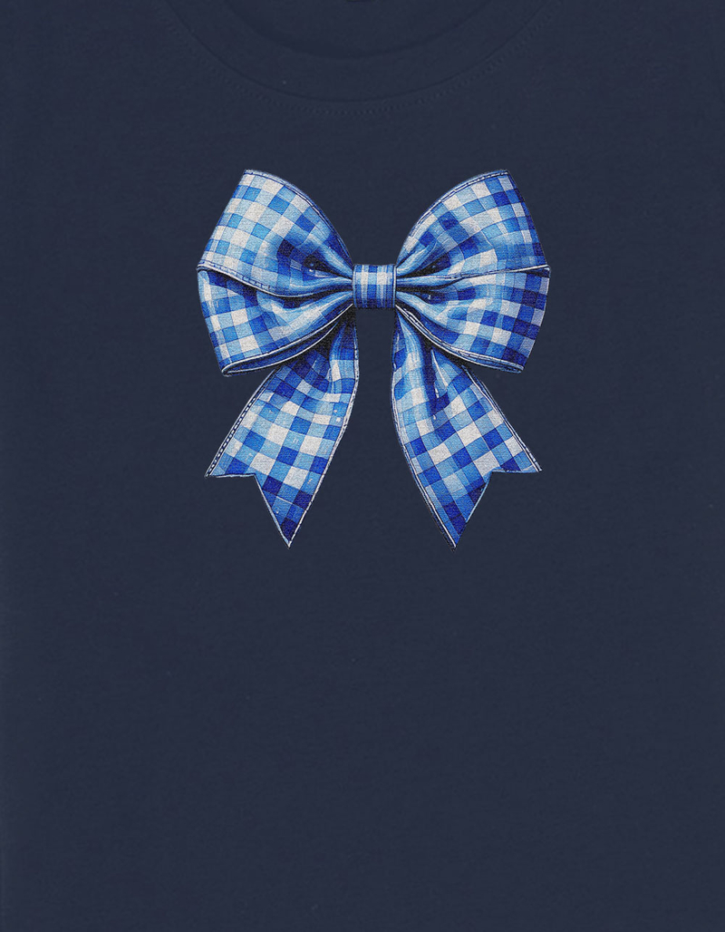 BOW Gingham Blue Bow Womens Baby Tee image number 2