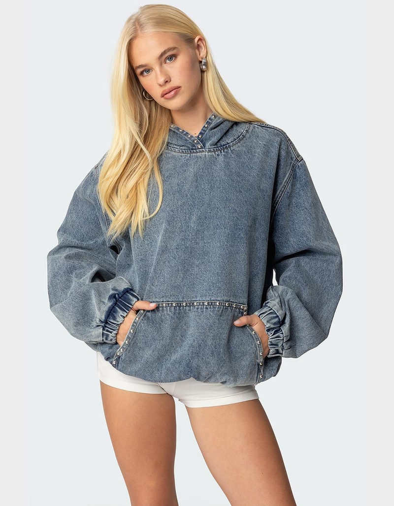 EDIKTED Marney Oversized Studded Denim Hoodie image number 0