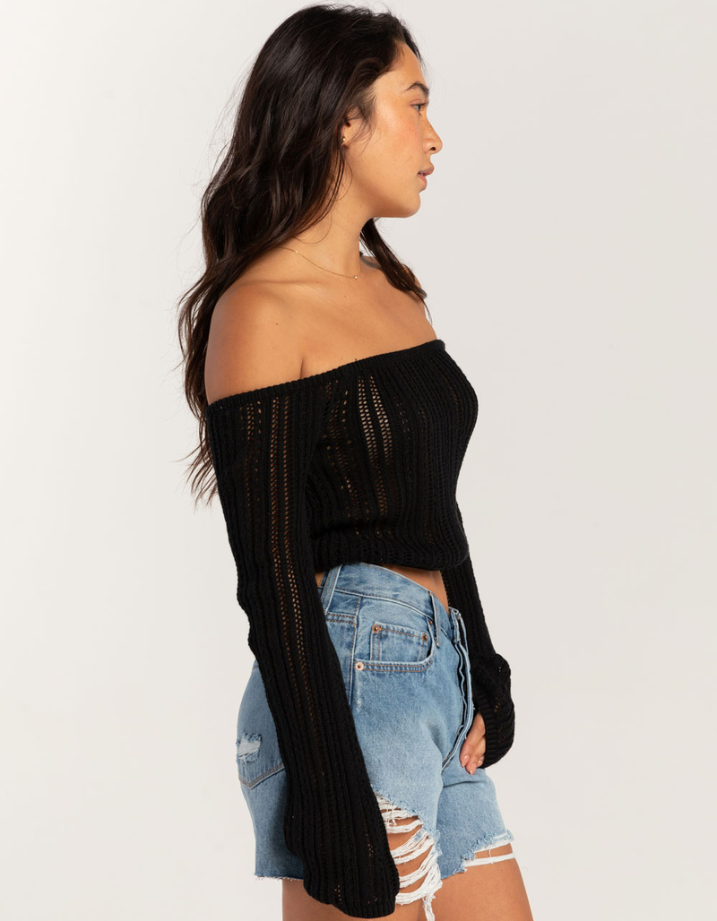 RSQ Womens Linear Stitch Off The Shoulder Sweater image number 2