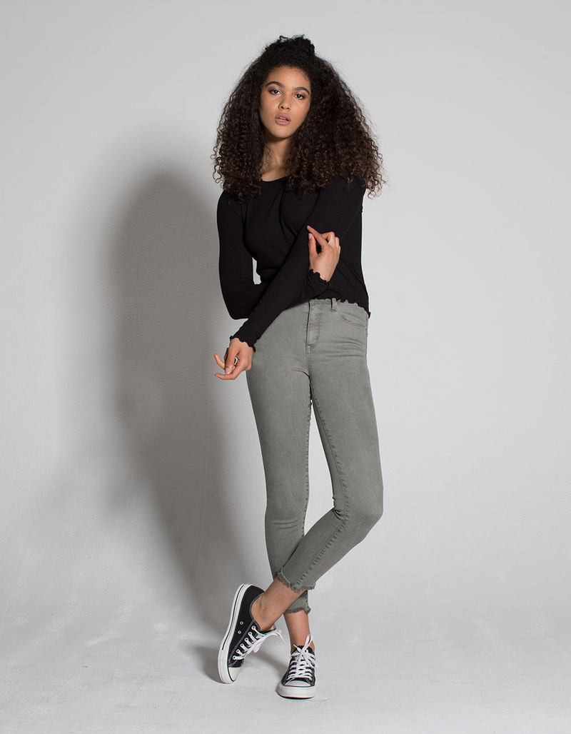 RSQ Cali High Rise Fray Ankle Olive Womens Skinny Jeans image number 1