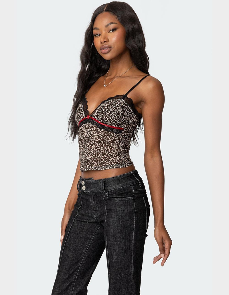 EDIKTED Lacey Leopard Mesh Tank Top image number 2