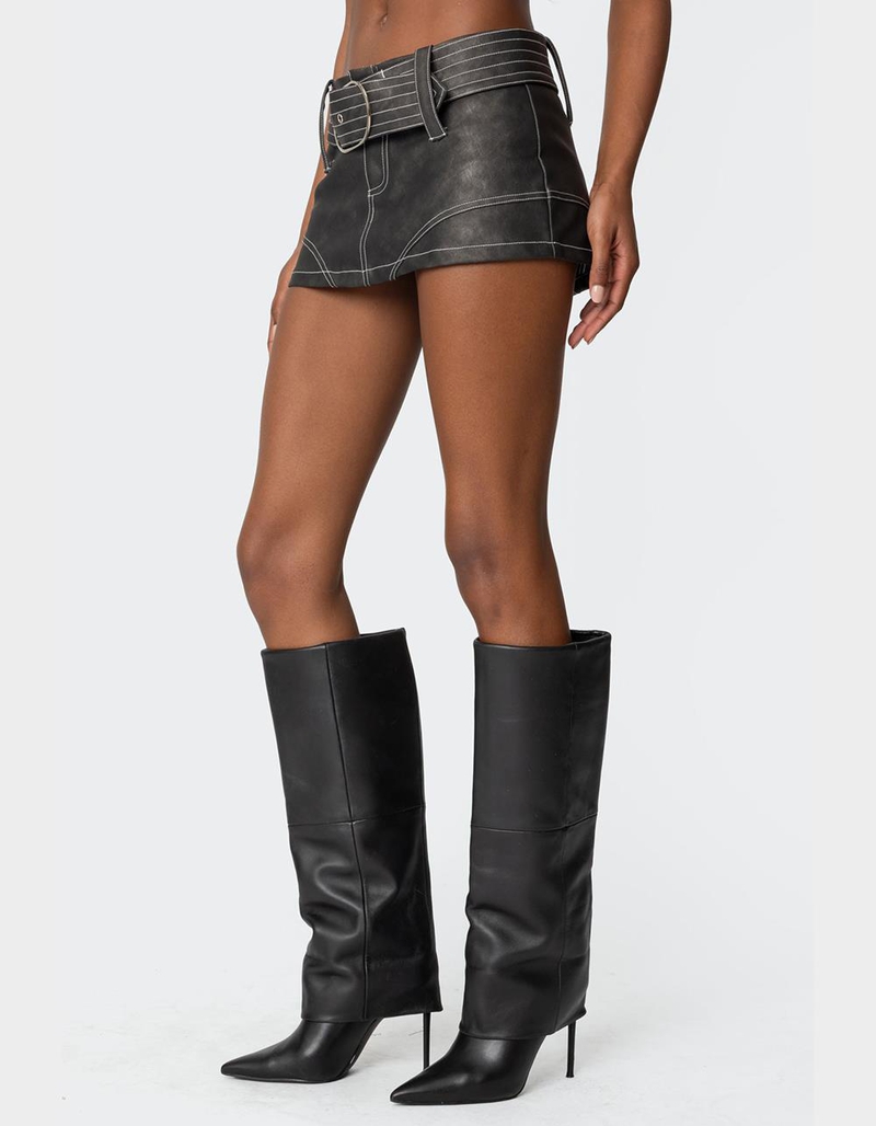 EDIKTED Washed Faux Leather Mini Skort image number 3