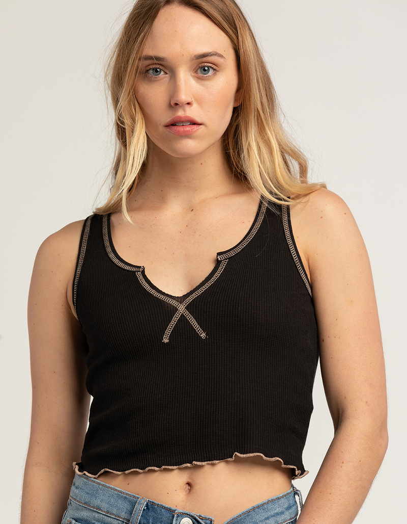 HEART & HIPS Split Neck Womens Thermal Tank Top image number 0