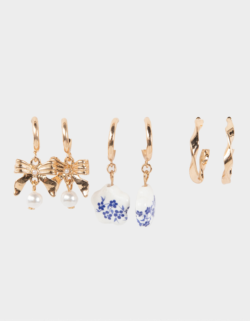 FULL TILT 3 Pack Bow/Heart Hoop Earrings image number 0