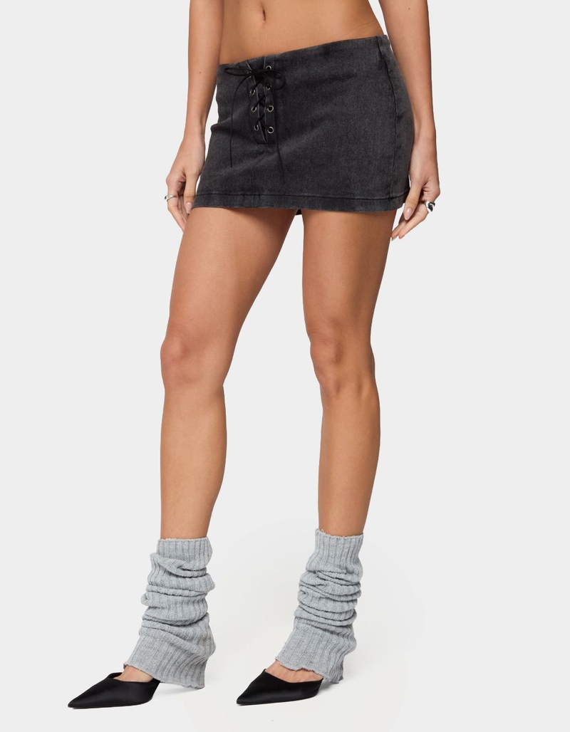 EDIKTED Lace Up Stretchy Denim Mini Skort image number 1