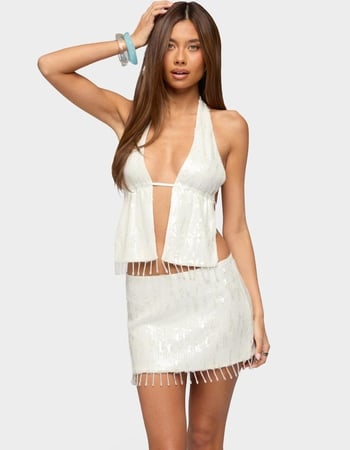 EDIKTED Dalis Fringed Sequin Split Front Top Primary Image