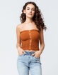 SKY AND SPARROW Smocked Button Front Camel Womens Tube Top image number 1