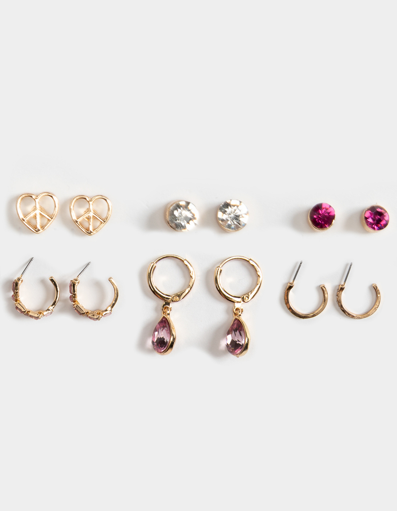FULL TILT 6 Pack Rhinestone Heart Peace Earring Set image number 0