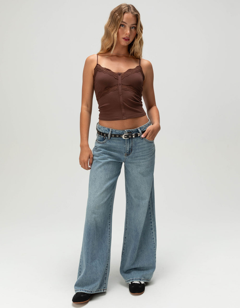 RSQ Womens Button Front Lace Trim Cami image number 1