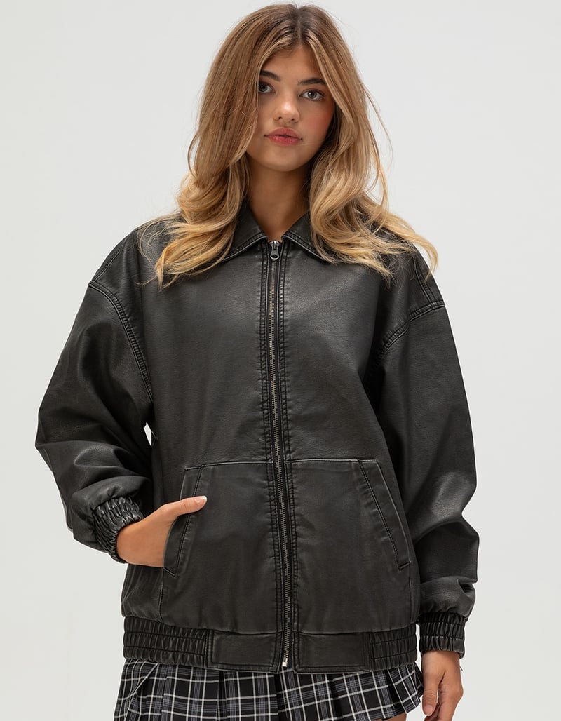 RSQ Womens Oversized Faux Leather Bomber Jacket image number 1