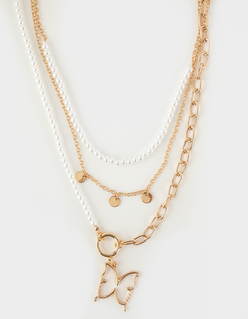 FULL TILT Layered Pearl Butterfly Necklace image number 1