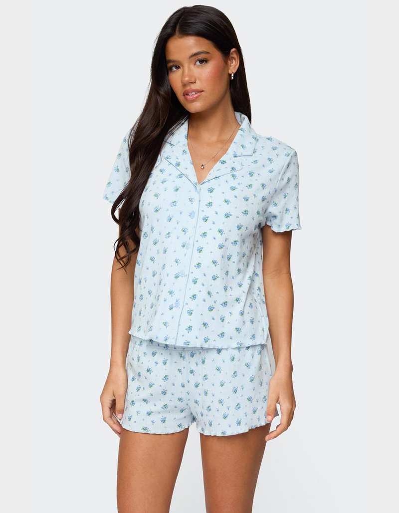 EDIKTED Camden Floral Pointelle Button Up Shirt image number 2
