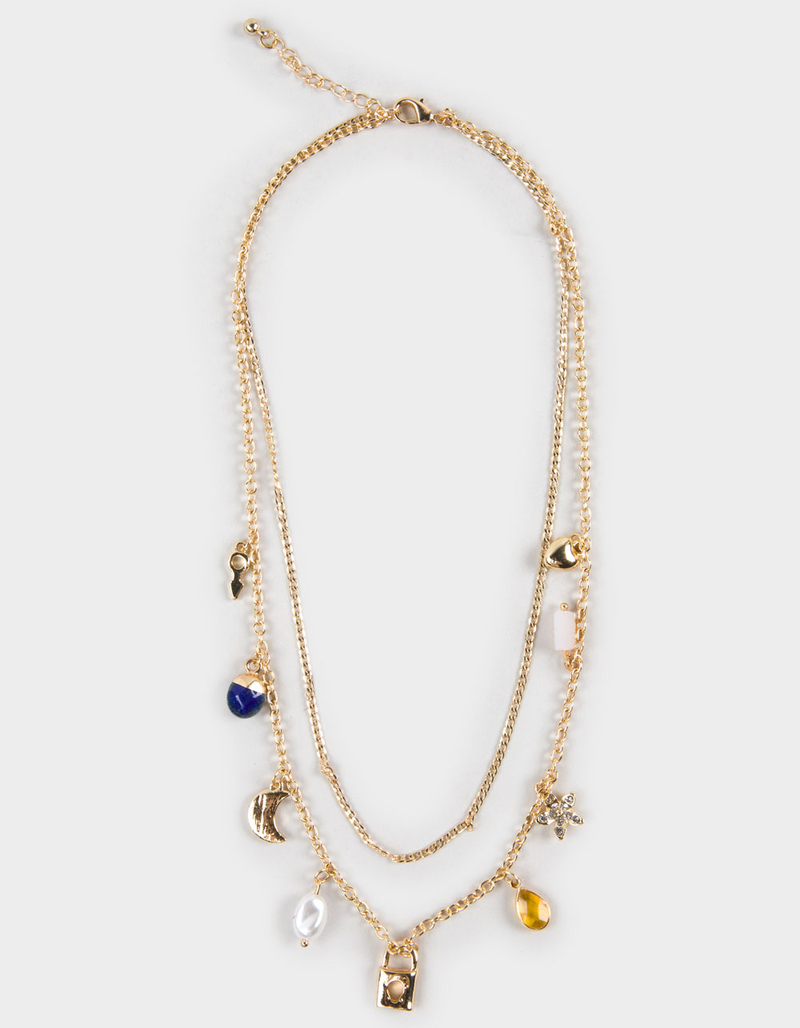 FULL TILT Layered Crystal/Moon/Pearl Necklace image number 0