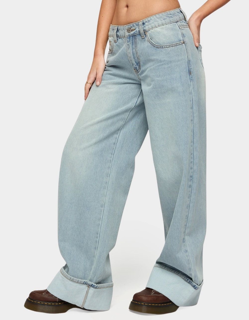 EDIKTED Contrast Heart Low Rise Baggy Jeans image number 1