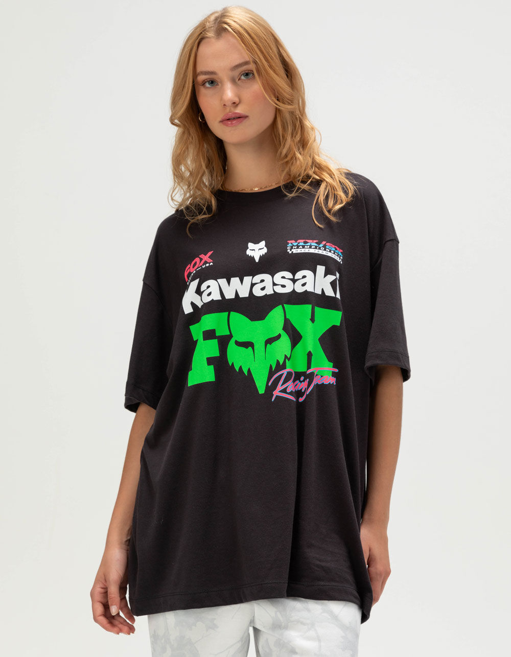 FOX Kawasaki Womens Oversized Tee - BLACK - L | Tillys