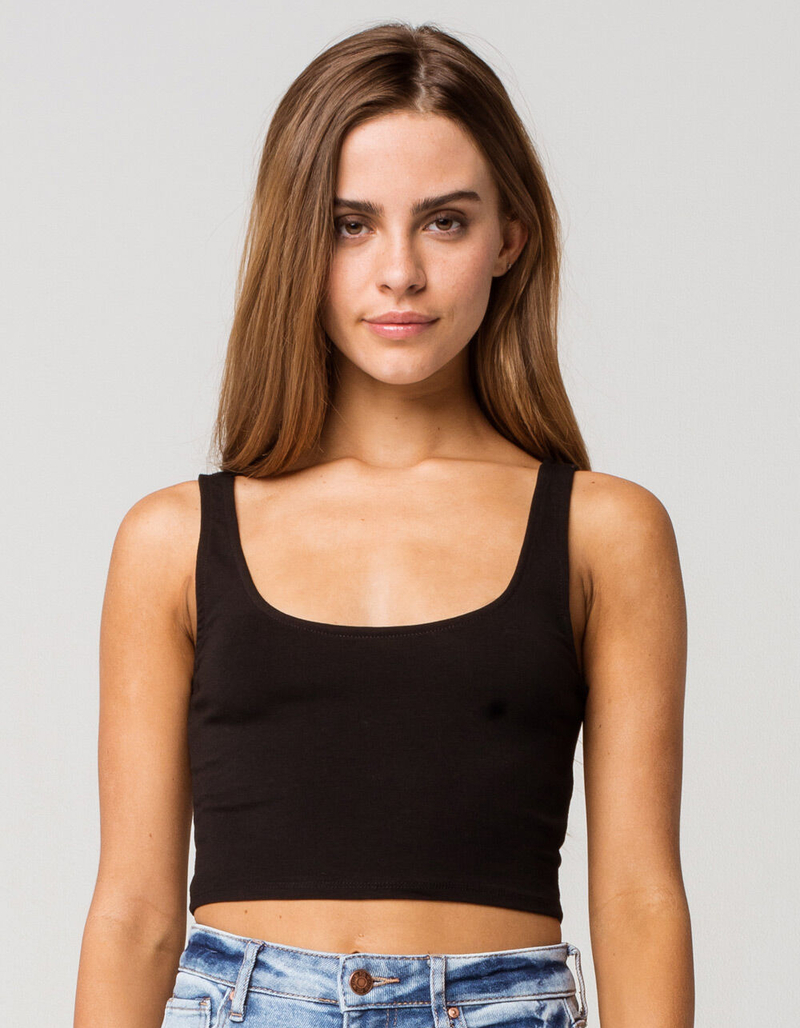 HEART & HIPS Scoop Neck Womens Black Crop Tank Top image number 0