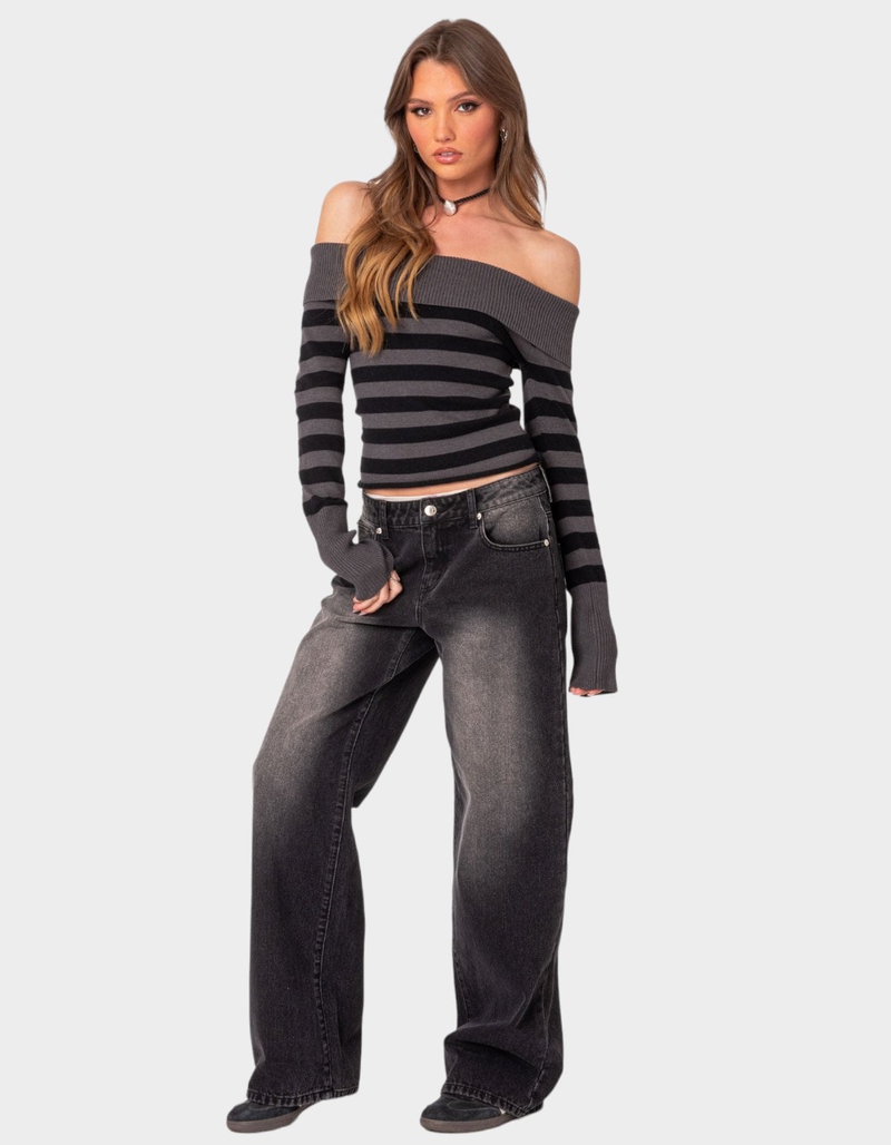 EDIKTED Melody Fold Over Striped Sweater image number 2