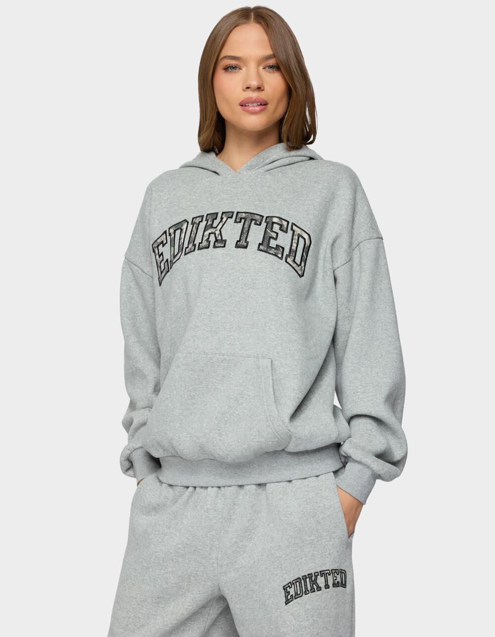 EDIKTED Camo Crush Edikted Oversized Hoodie - GRAY - S | Tillys