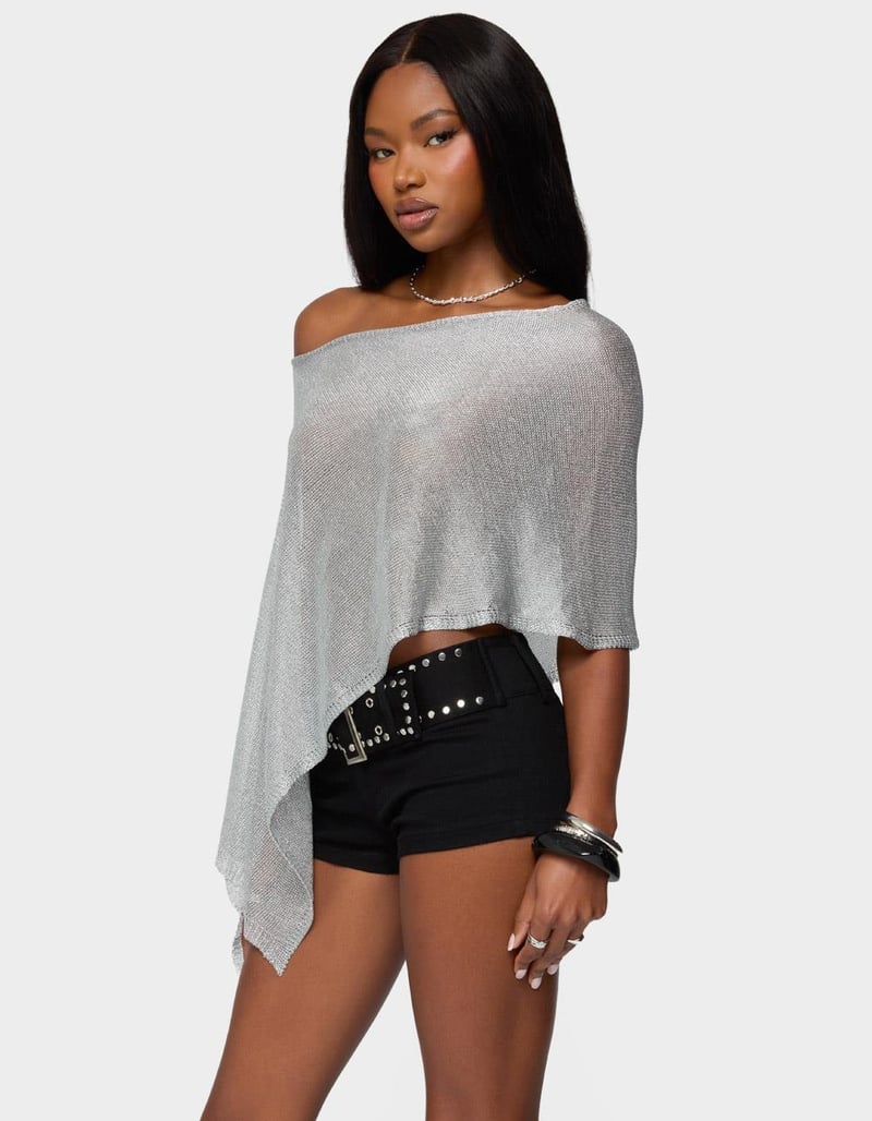 EDIKTED Azalia Asymmetric Knit Poncho image number 1