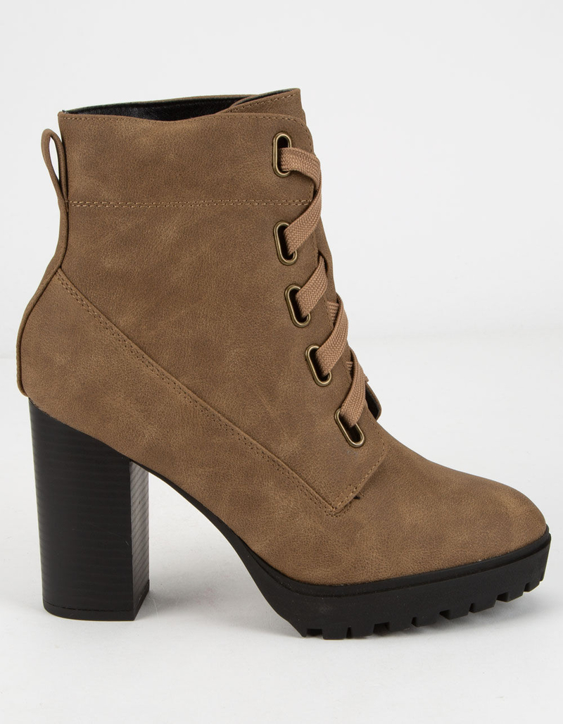 SODA Lug Sole Lace Up Eyelet Taupe Womens Booties image number 1