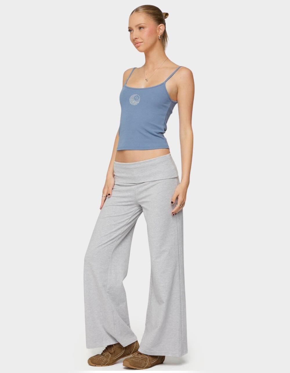 EDIKTED Petite Wide Leg Fold Over Pants - DARK GRAY - M | Tillys