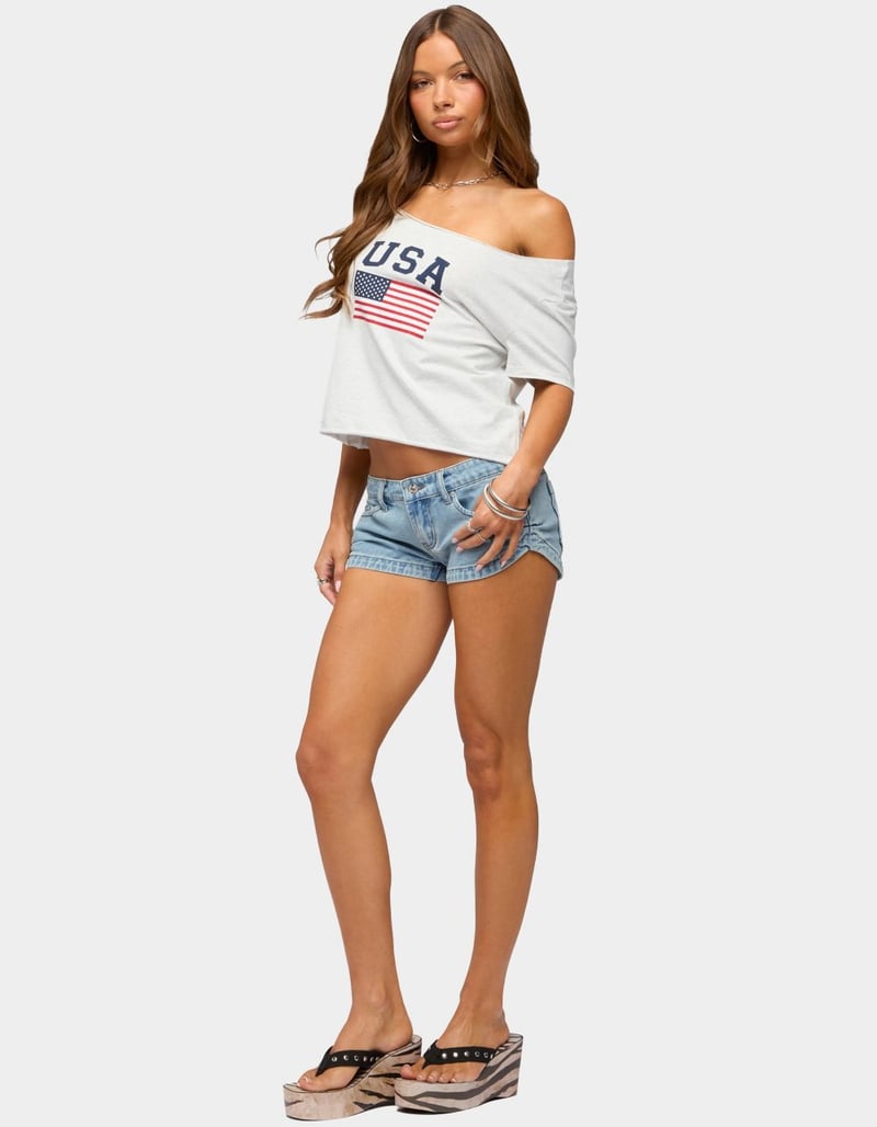EDIKTED USA Babe Off Shoulder Tee image number 3