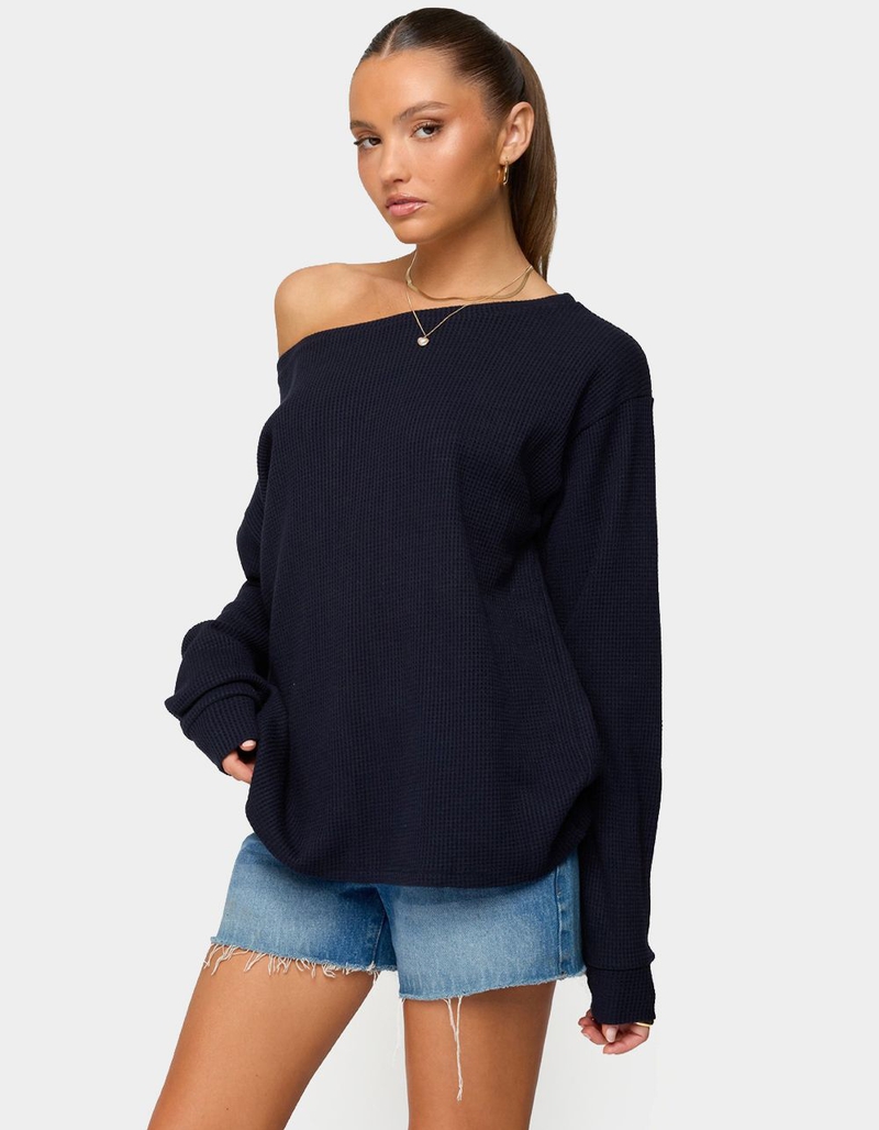 EDIKTED Damari Off Shoulder Oversized Waffle Top image number 1