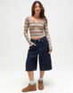 FULL TILT Notch Neck Stripe Womens Long Sleeve Rib Top image number 2