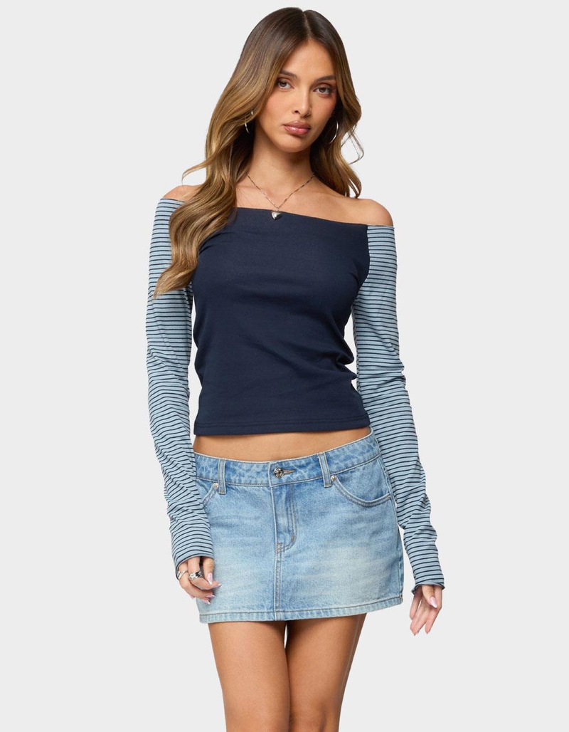 EDIKTED Rion Contrast Striped Off Shoulder Top image number 0