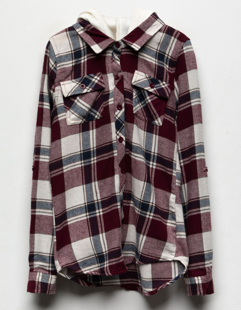 DESTINED Hooded Burgundy Girls Flannel Shirt image number 0