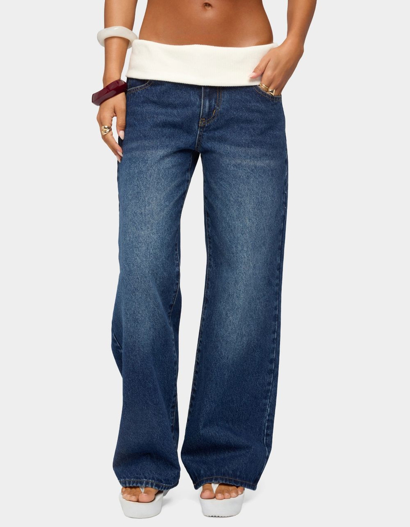 EDIKTED Knit Foldover Low Rise Baggy Jeans image number 0