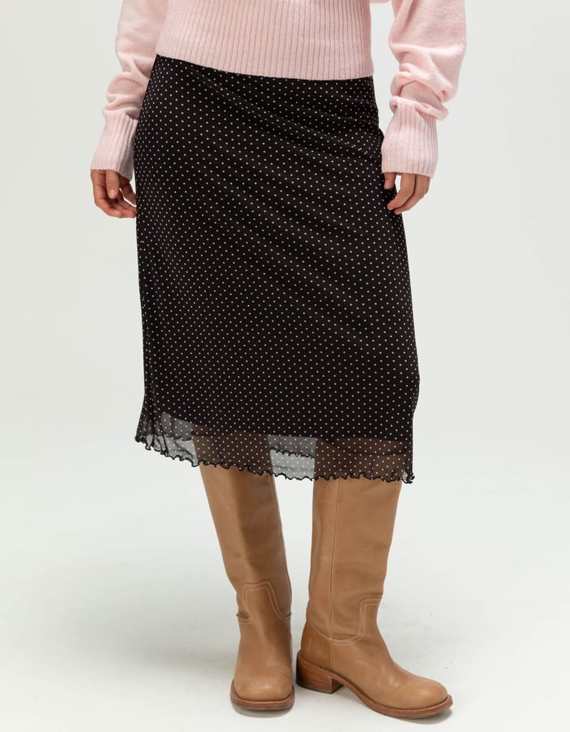RSQ Womens Low Rise Polka Dot Mesh Midi Skirt image number 1