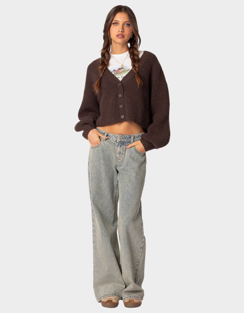 EDIKTED Sabrina Chunky Knit Cropped Cardigan image number 4