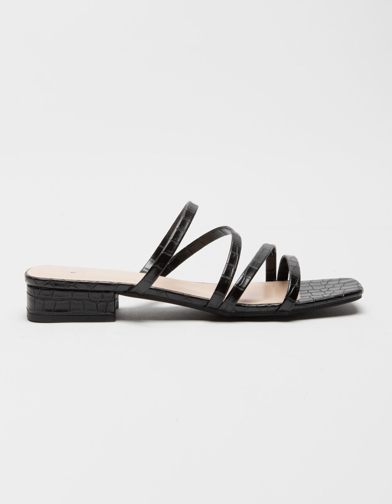 DELICIOUS Strappy Womens Black Low Block Heels image number 1