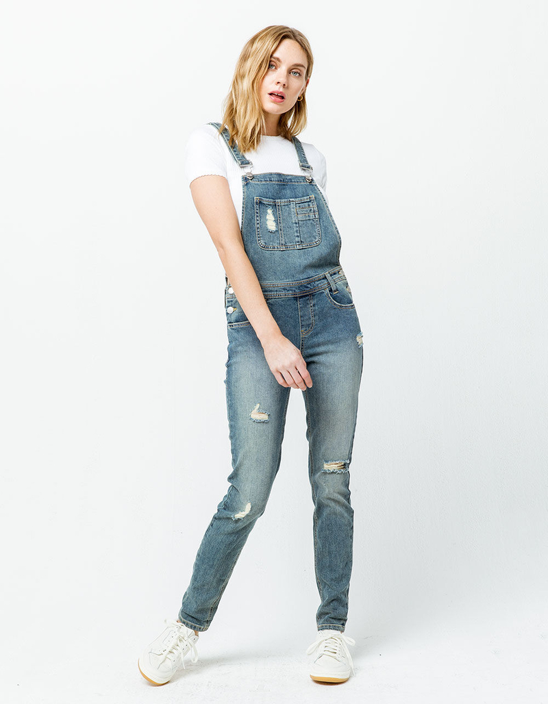 RSQ Roll Cuff Ripped Womens Denim Overalls image number 3