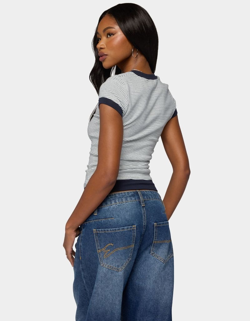 EDIKTED Regin Striped Ribbed Henley Top image number 2