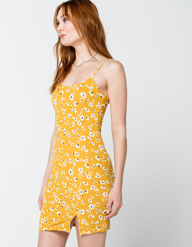 POLLY & ESTHER Ditsy Knit Mustard Slip Dress image number 1